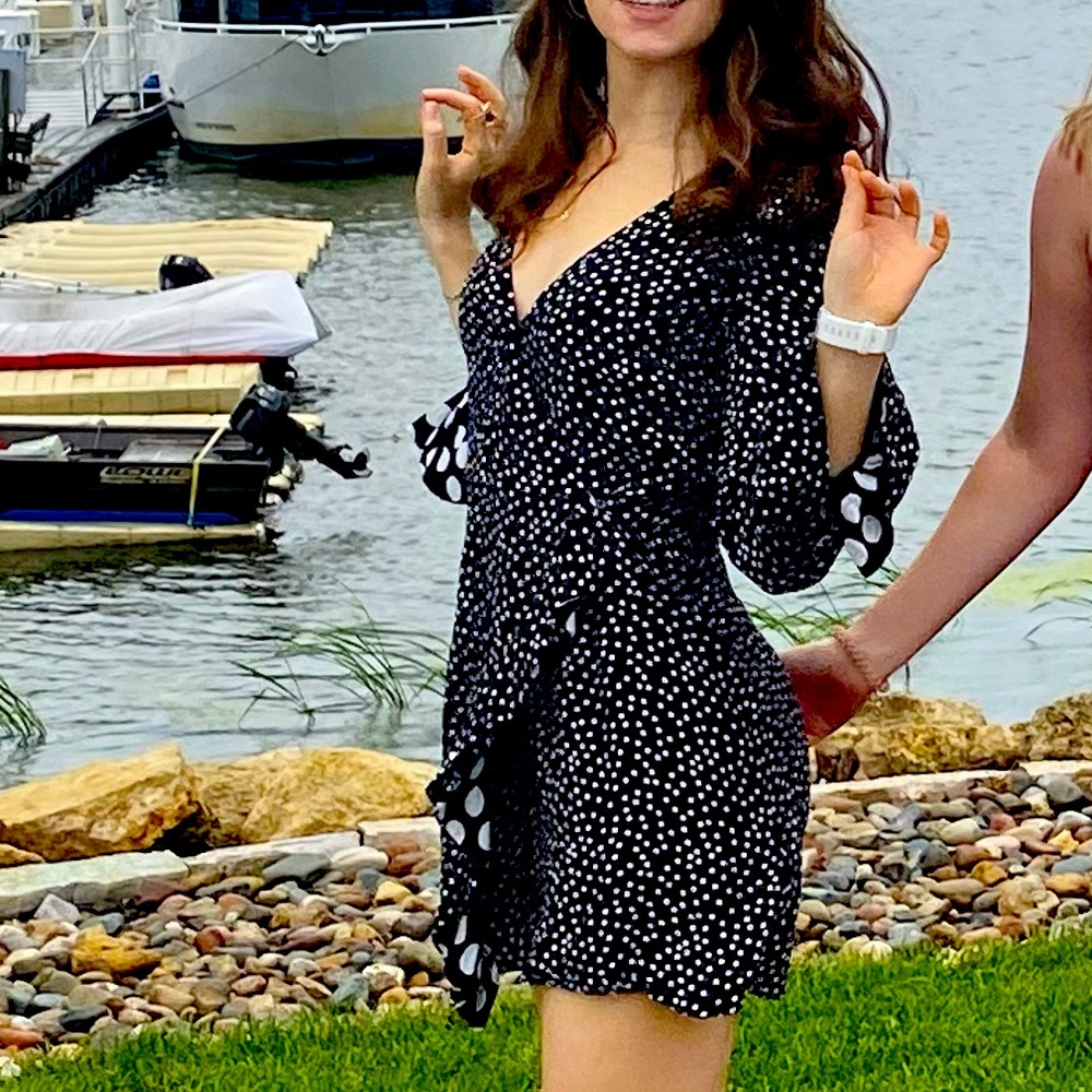 Zara, mini dress polka dot black / white